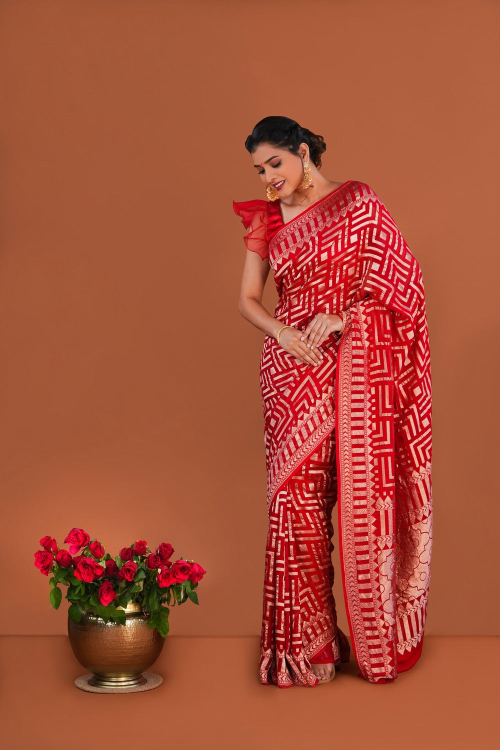 Image of Banarasi Georgette Red Saree