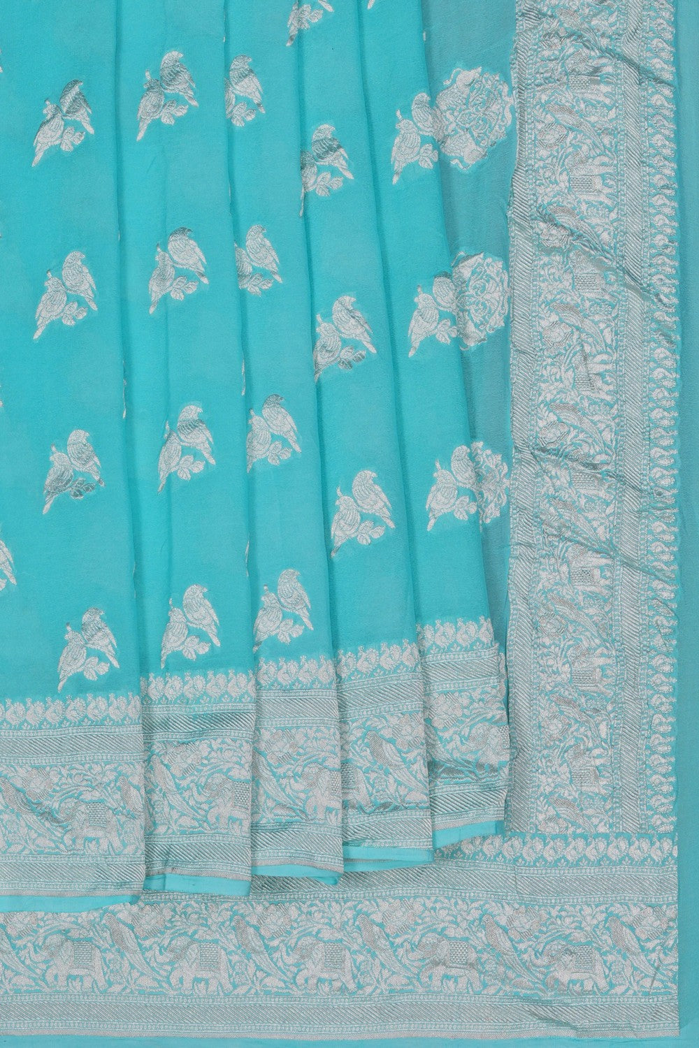 Image of Banarasi Georgette Sea-Blue Saree