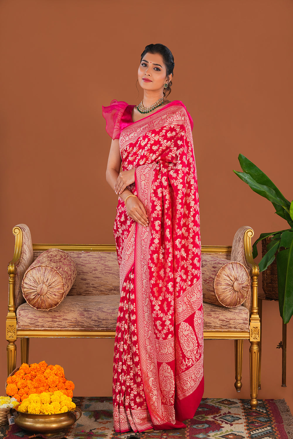 Image of Banarasi Georgette Pink Saree