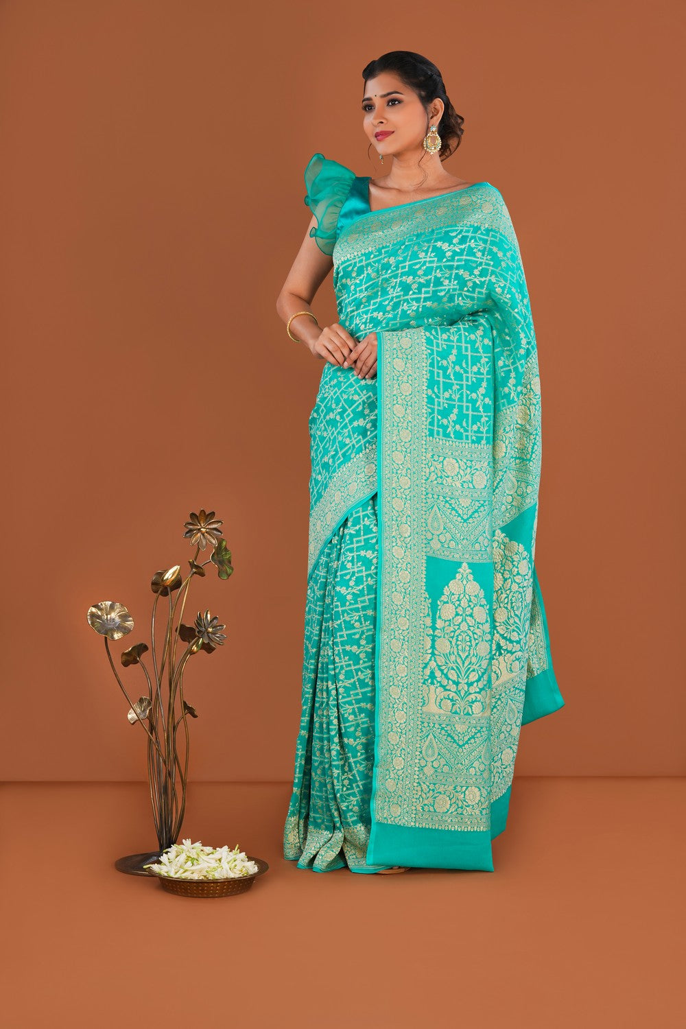 Image of Banarasi Georgette Teal Green Saree