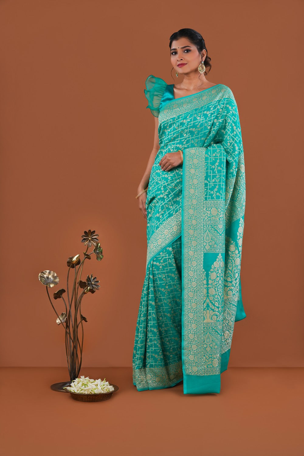 Image of Banarasi Georgette Teal Green Saree
