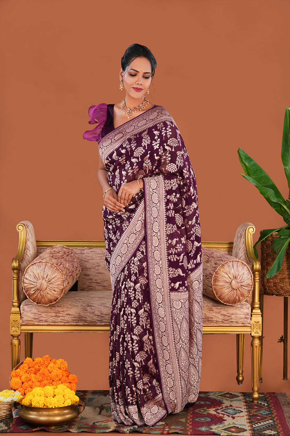 Image of Banarasi Georgette Violet Saree