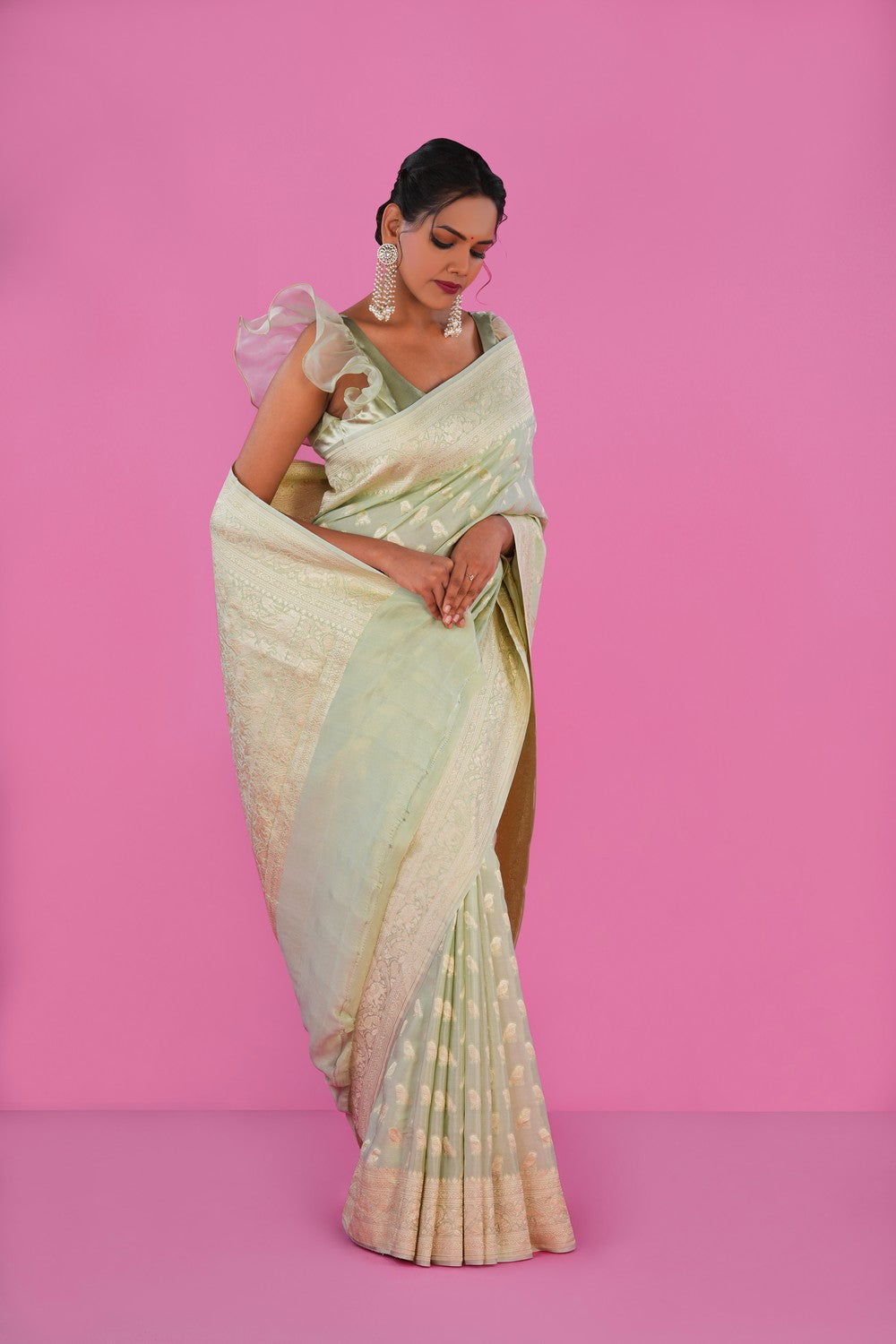 Image of Banarasi Georgette Sage Green Saree