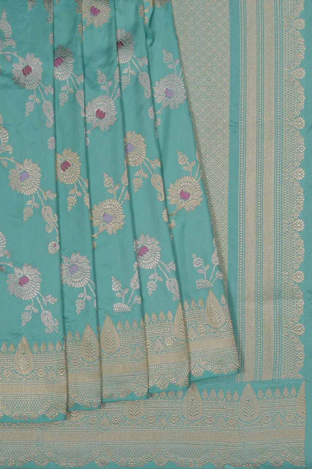 Image of Banarasi Silk Brocade Turquoise-Green Saree