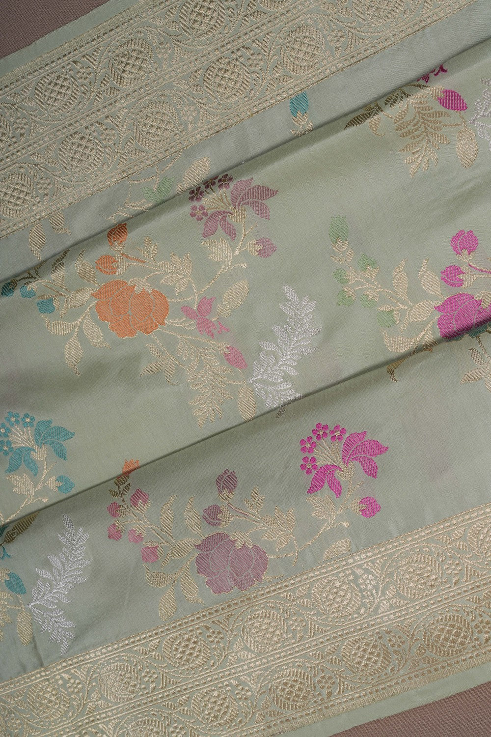 Image of Banarasi Silk Brocade Sea Green Saree