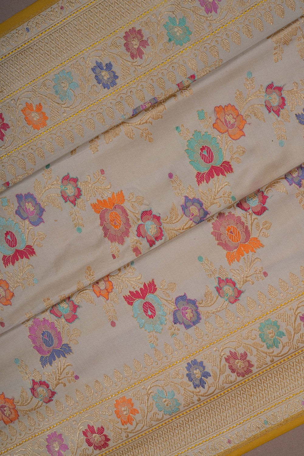Image of Banarasi Silk Brocade Off-White Saree