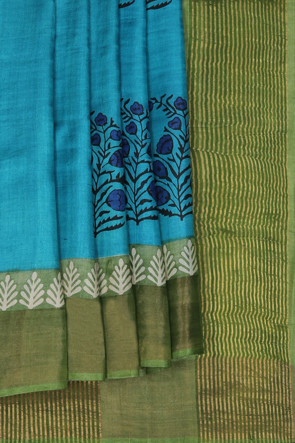 Image of Tussar Silk Blue Saree