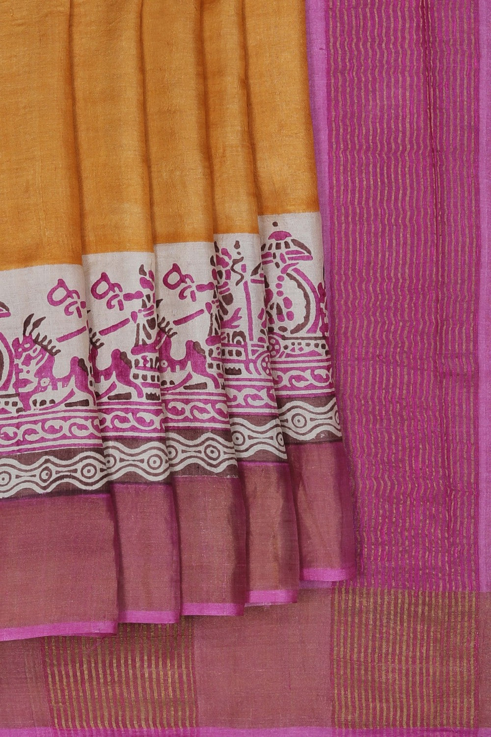 Image of Tussar Silk Yellow Saree