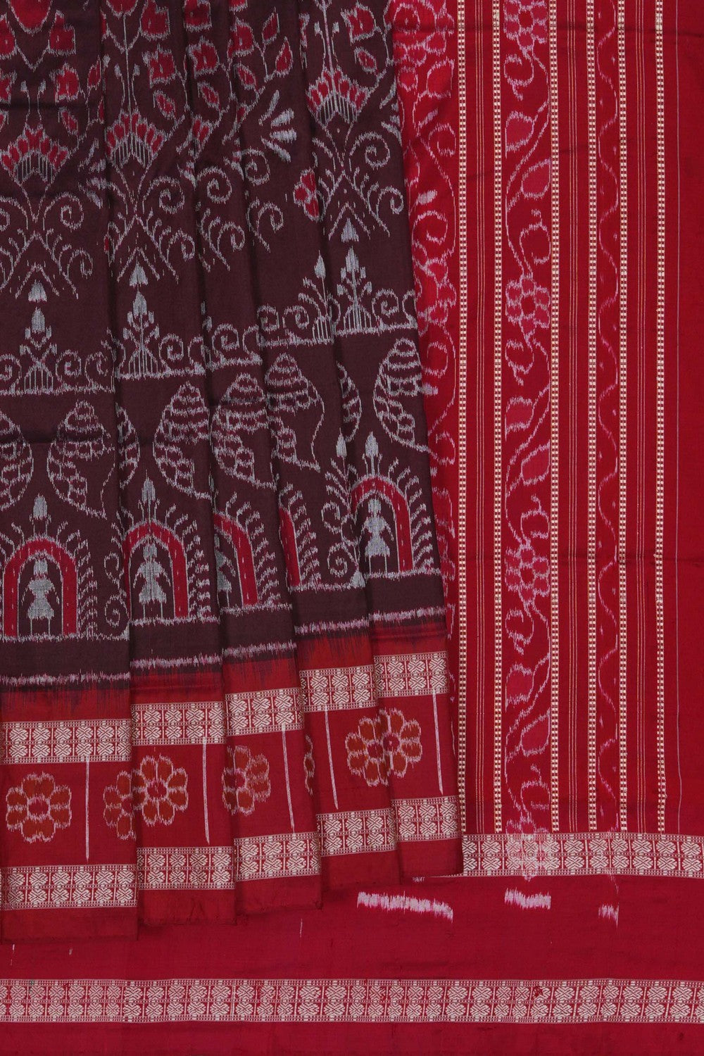 Image of Sambalpuri Silk Dark-Brown Saree