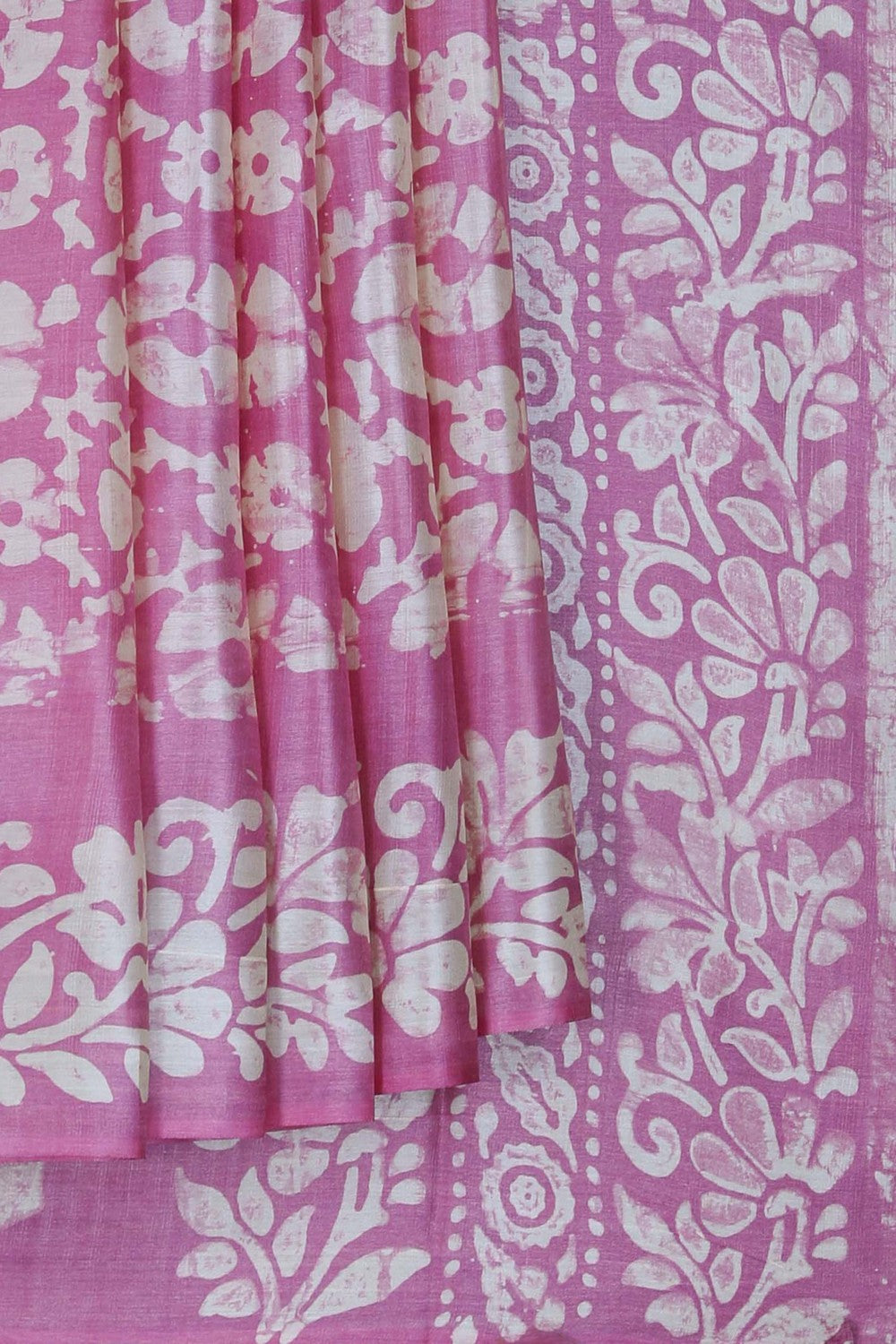 Image of A Pink Tussar Batik Print Saree