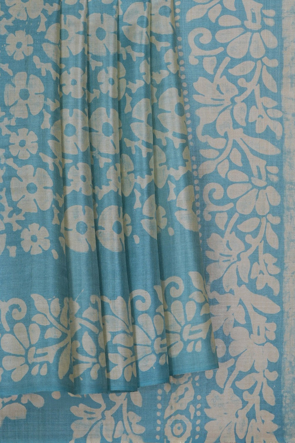 Image of A Sky Blue Tussar Batik Print Saree