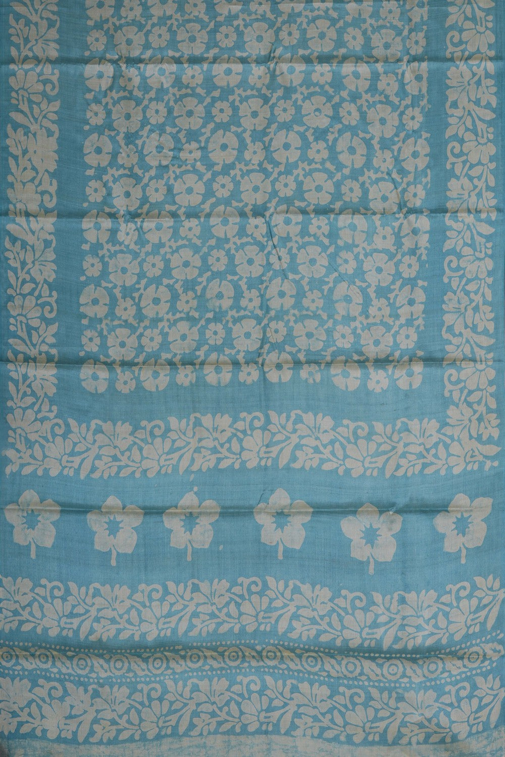 Image of A Sky Blue Tussar Batik Print Saree