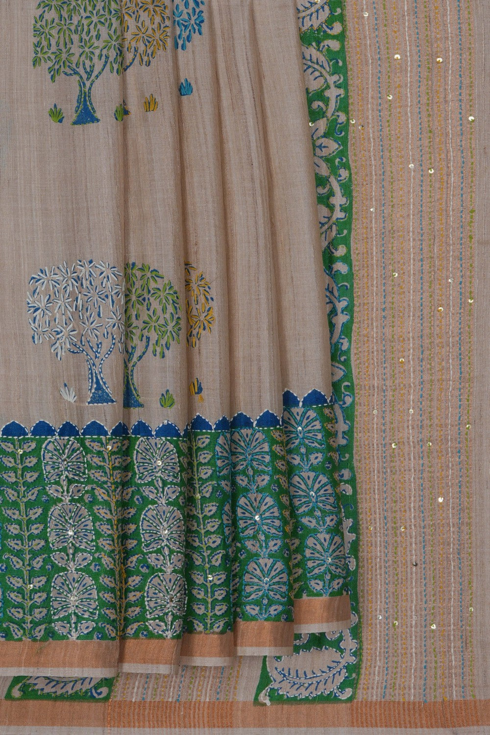 Image of A Beige Tussar Embroidery Saree