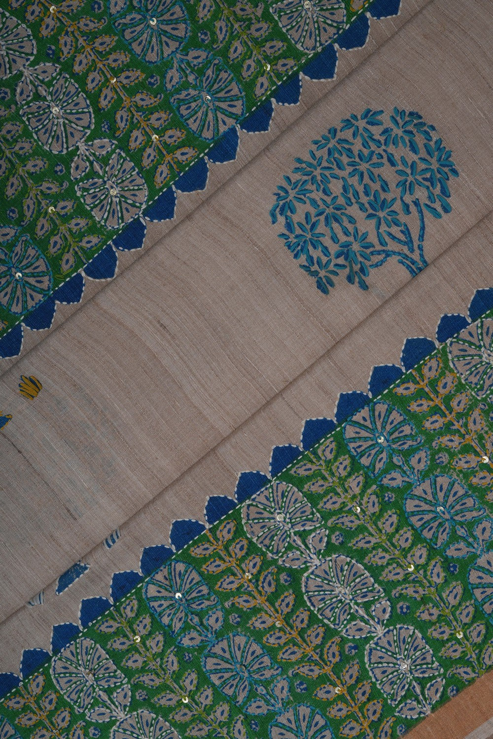 Image of A Beige Tussar Embroidery Saree