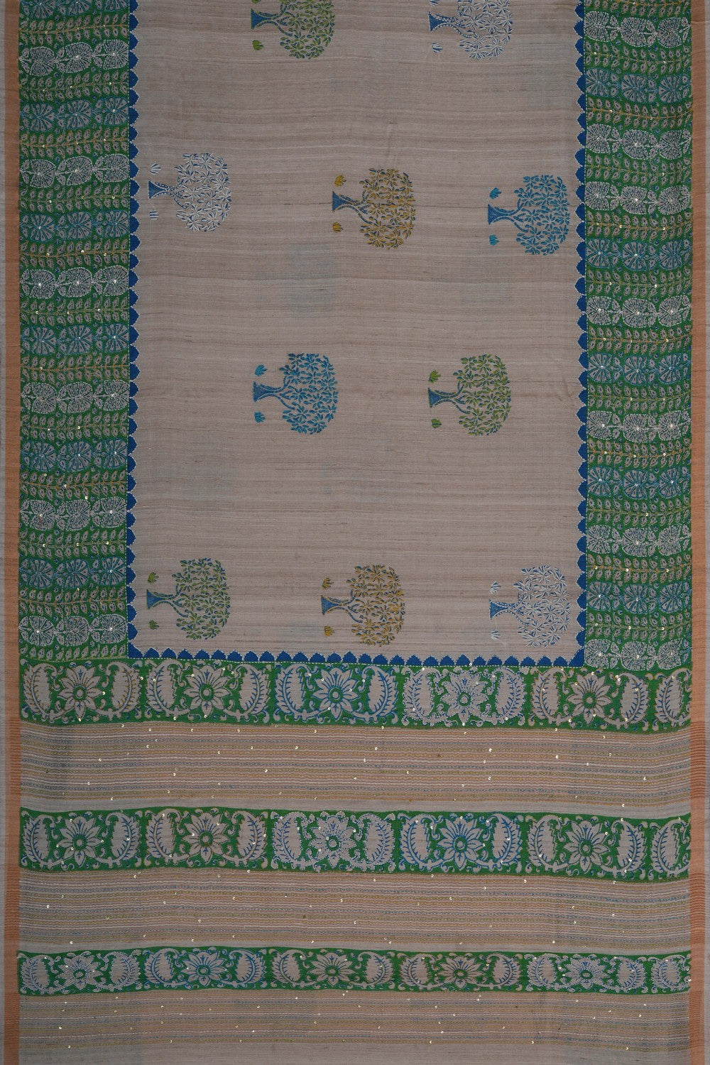 Image of A Beige Tussar Embroidery Saree