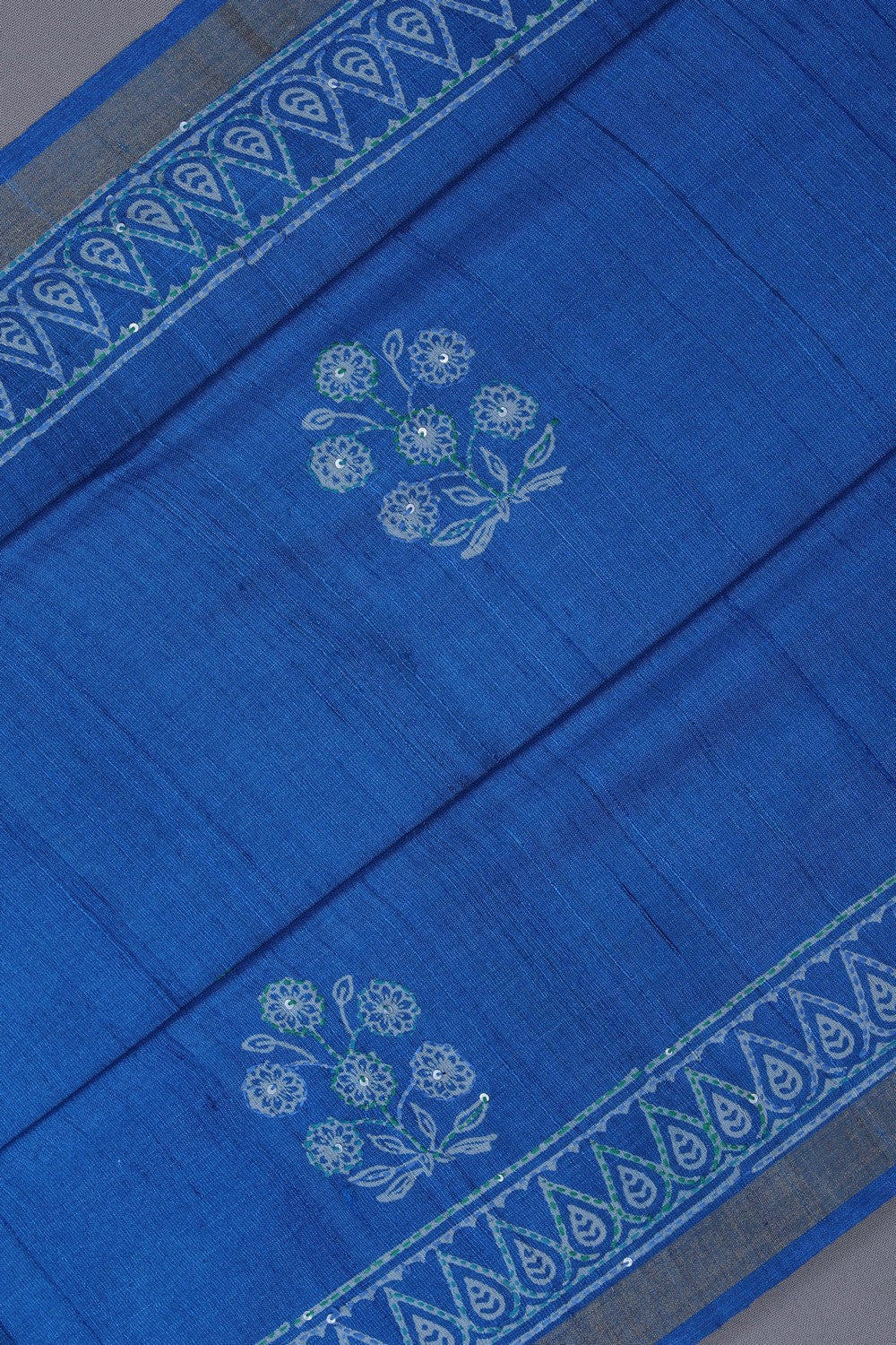 Image of A Blue Tussar Embroidery Saree
