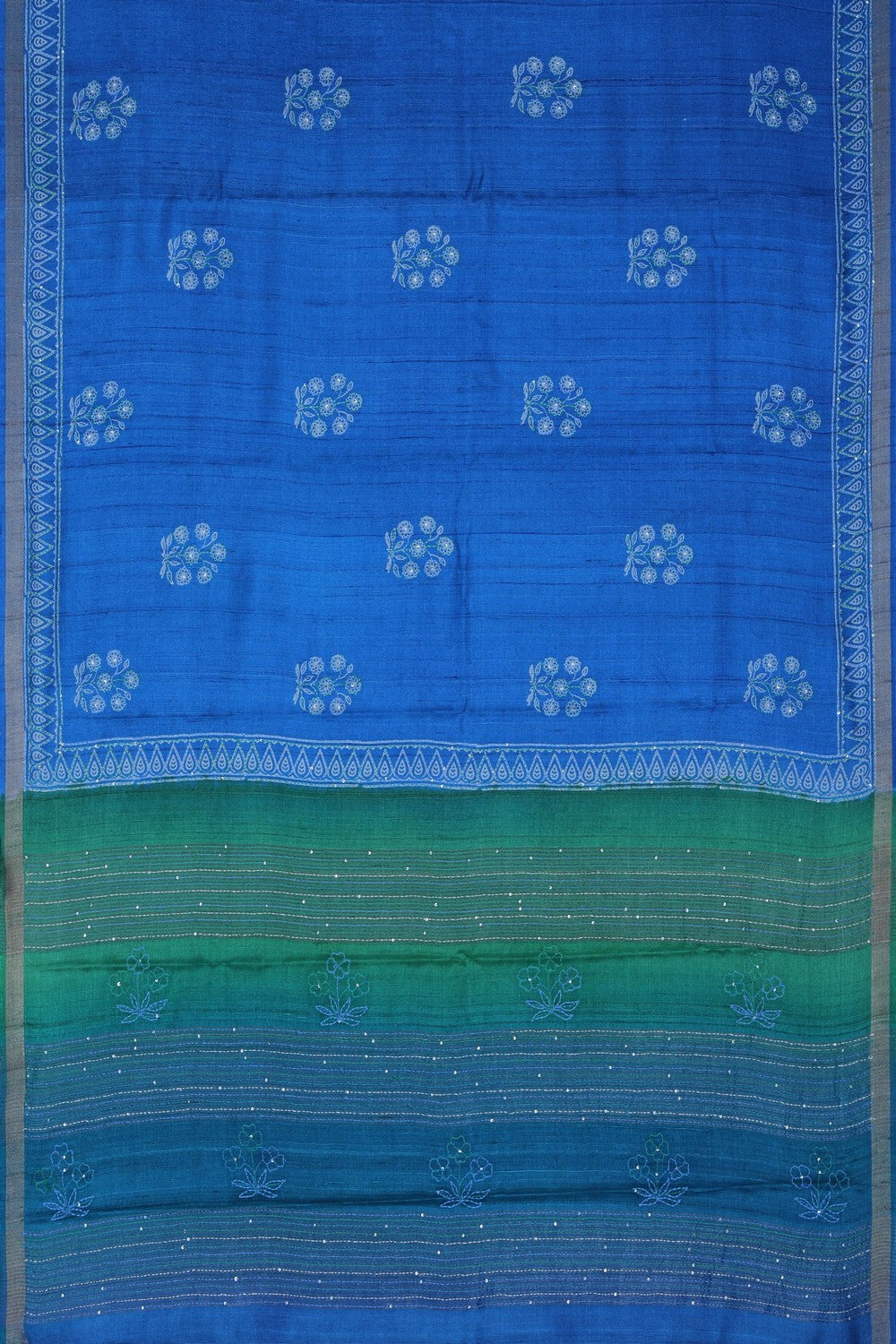 Image of A Blue Tussar Embroidery Saree