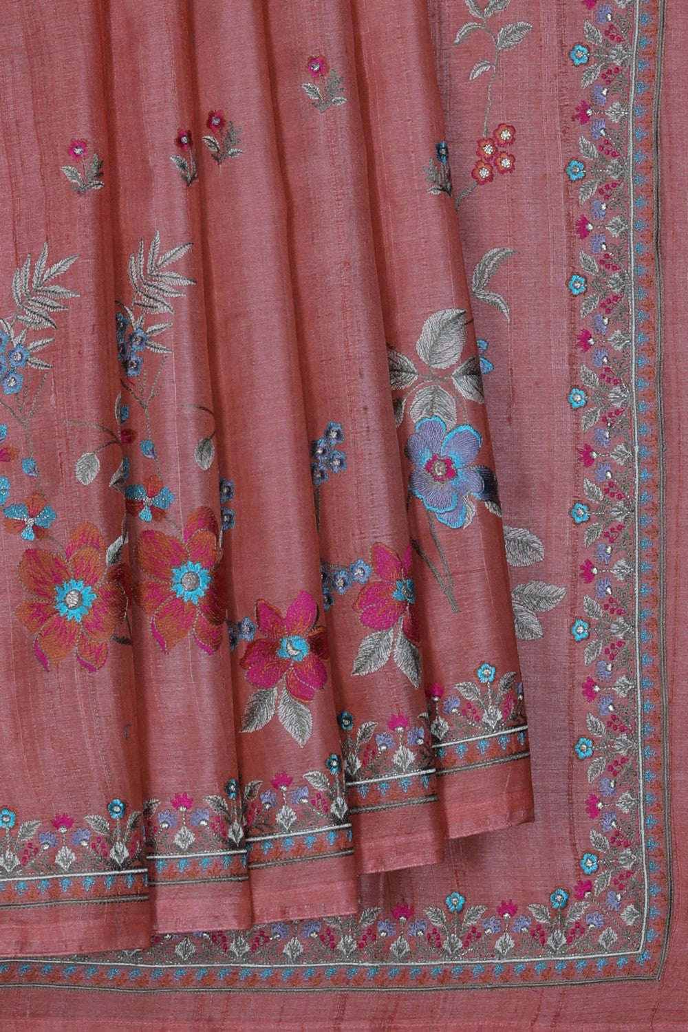 Image of A Peach Tussar Embroidery Saree