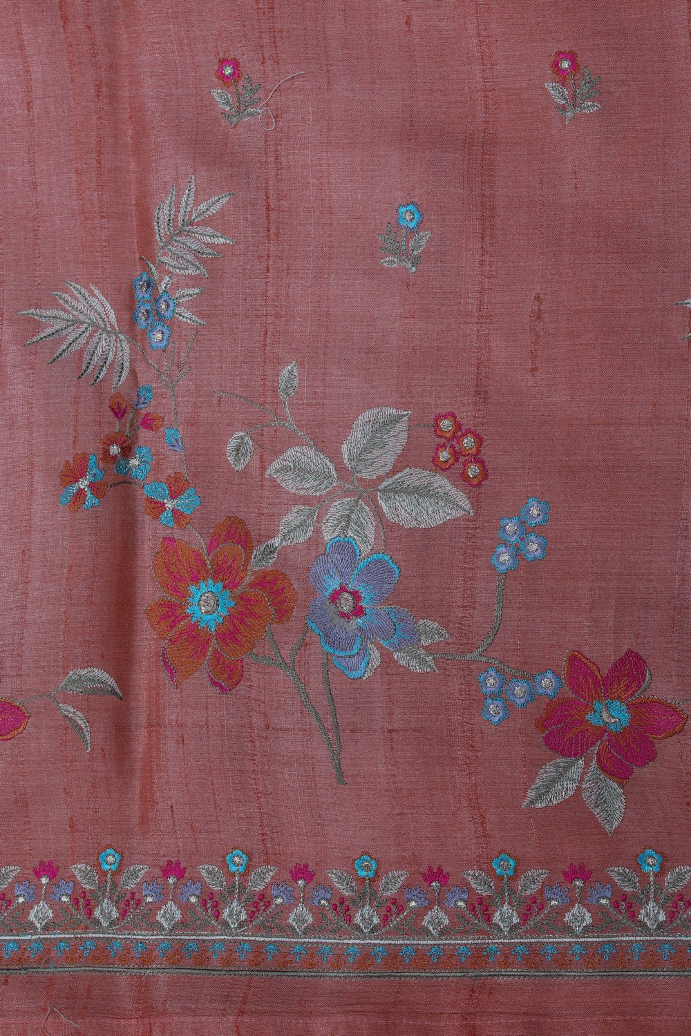 Image of A Peach Tussar Embroidery Saree