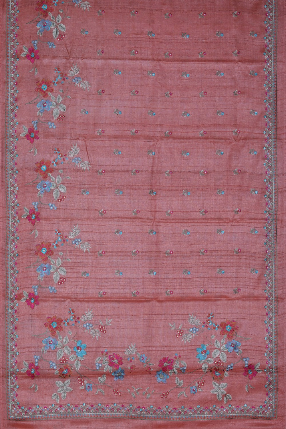 Image of A Peach Tussar Embroidery Saree