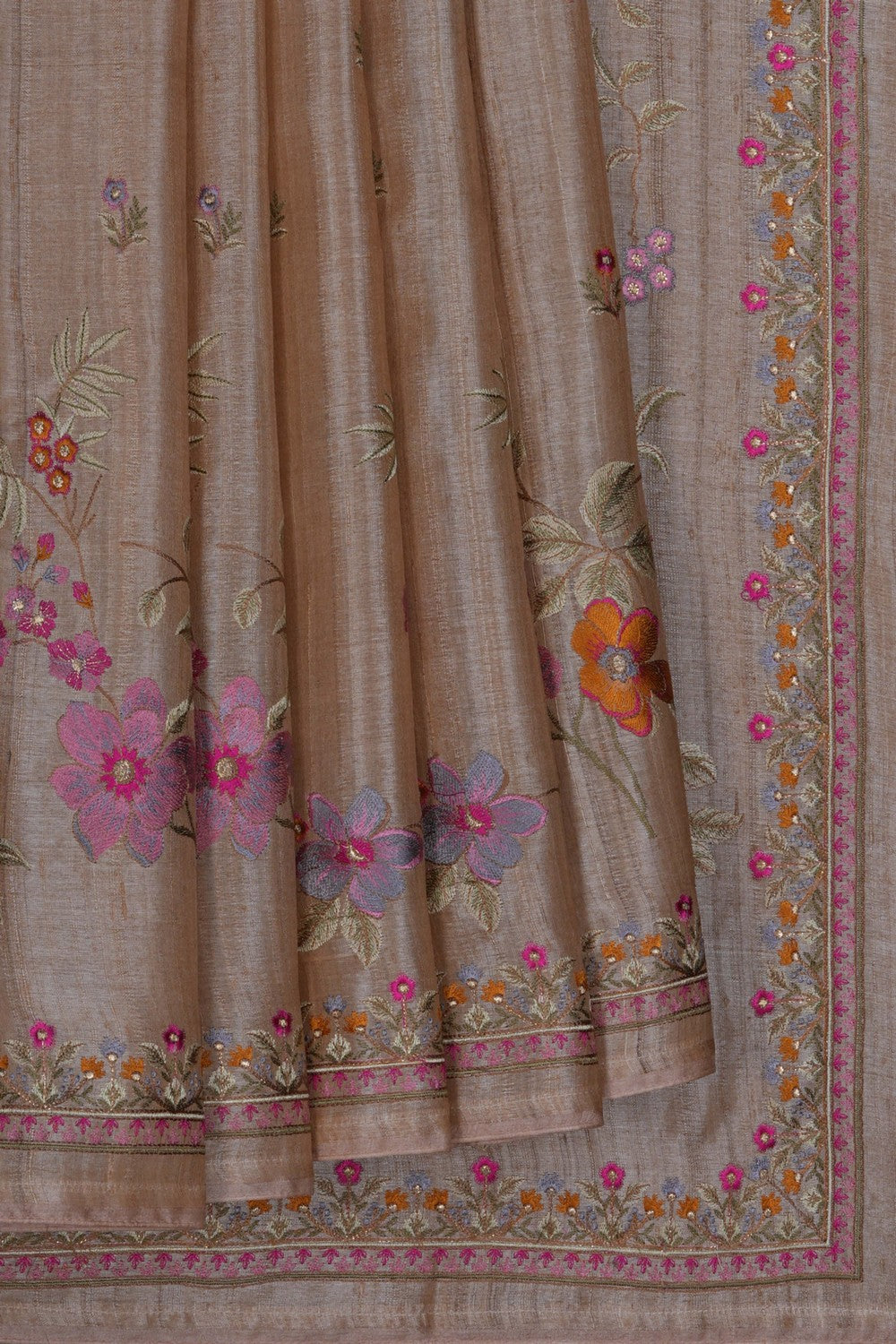 Image of A Beige Tussar Embroidery Saree