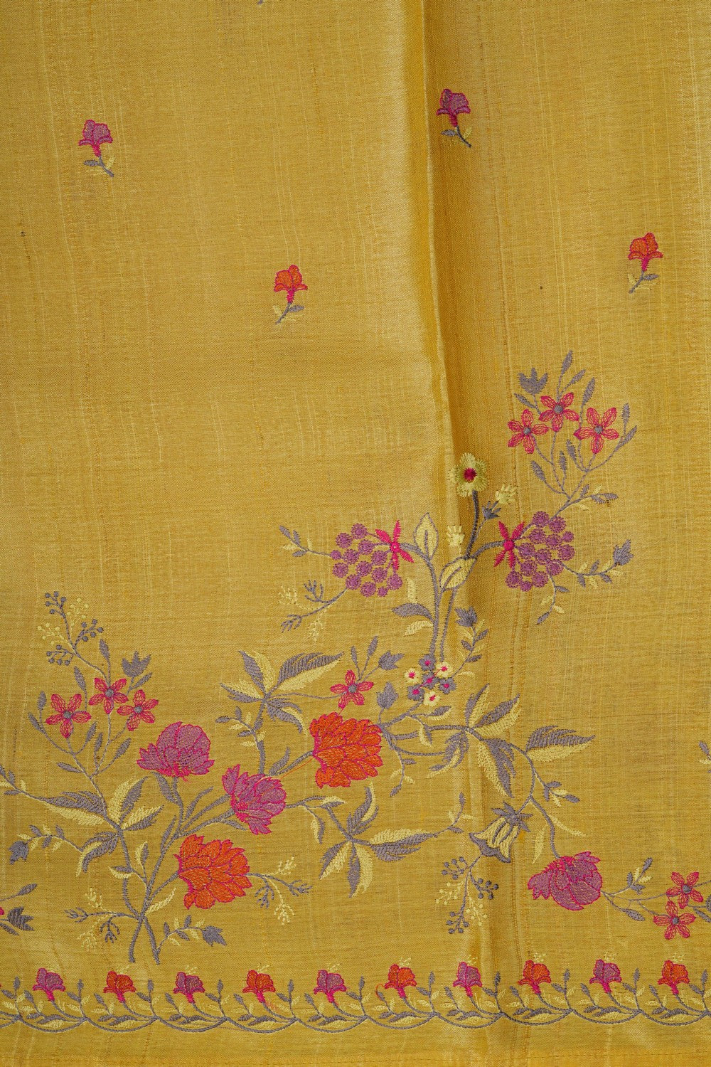 Image of A Yellow Tussar Embroidery Saree