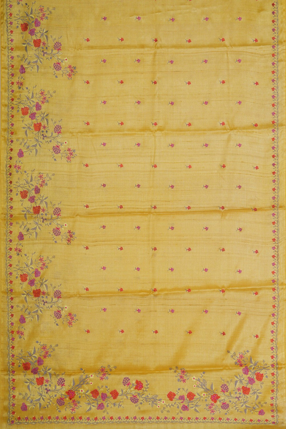 Image of A Yellow Tussar Embroidery Saree