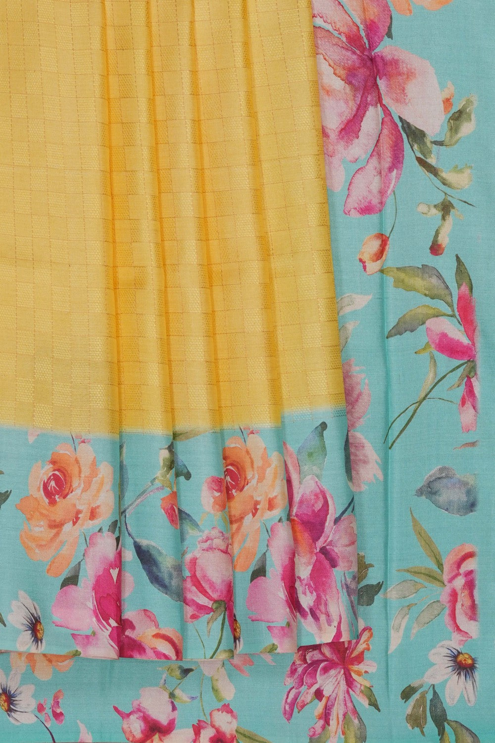 Image of Desi Tussar Silk Yellow Saree