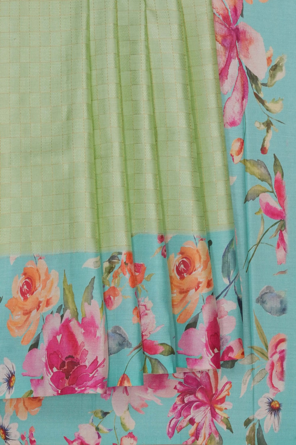 Image of Desi Tussar Silk Green Saree