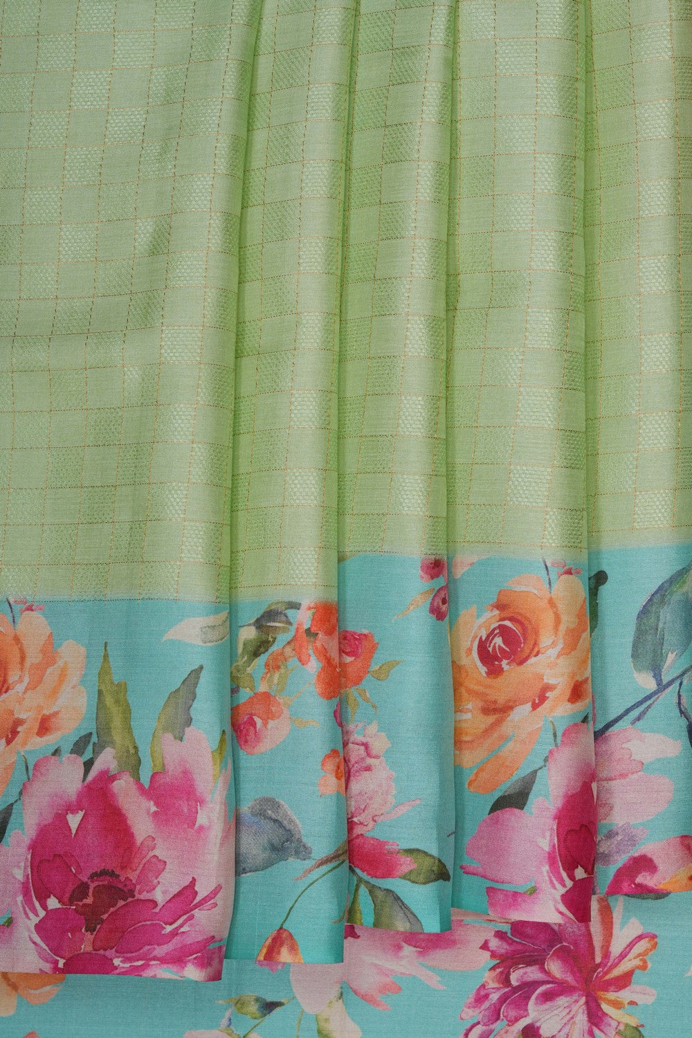 Image of Desi Tussar Silk Green Saree