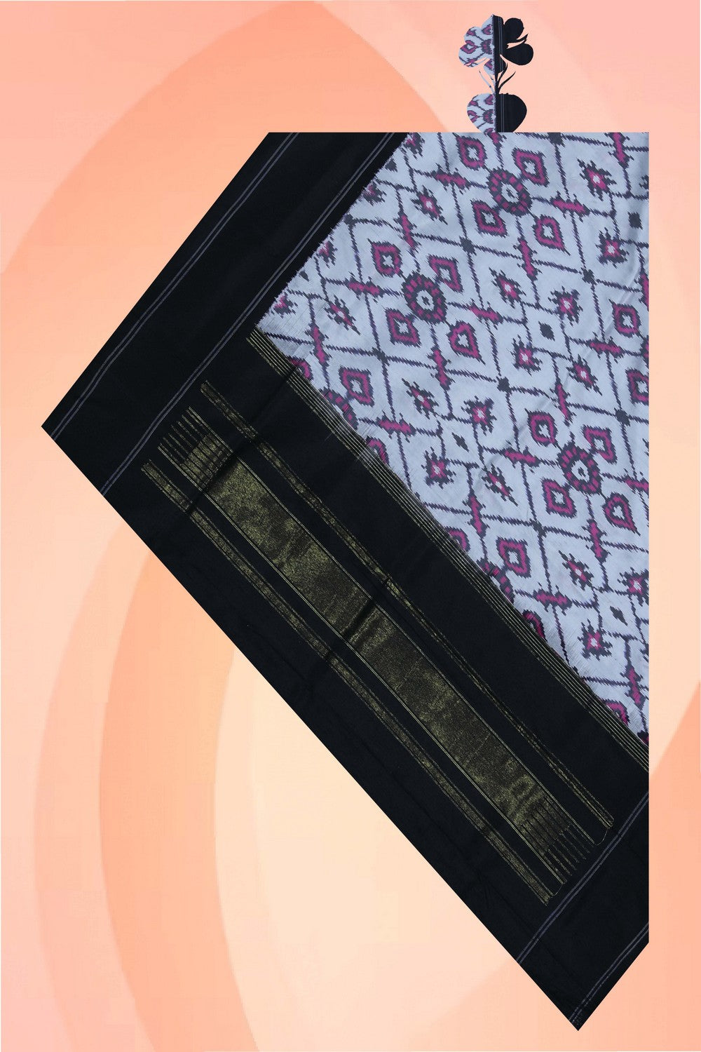Image of Pochampally Ikat Silk Light-Grey Dupatta
