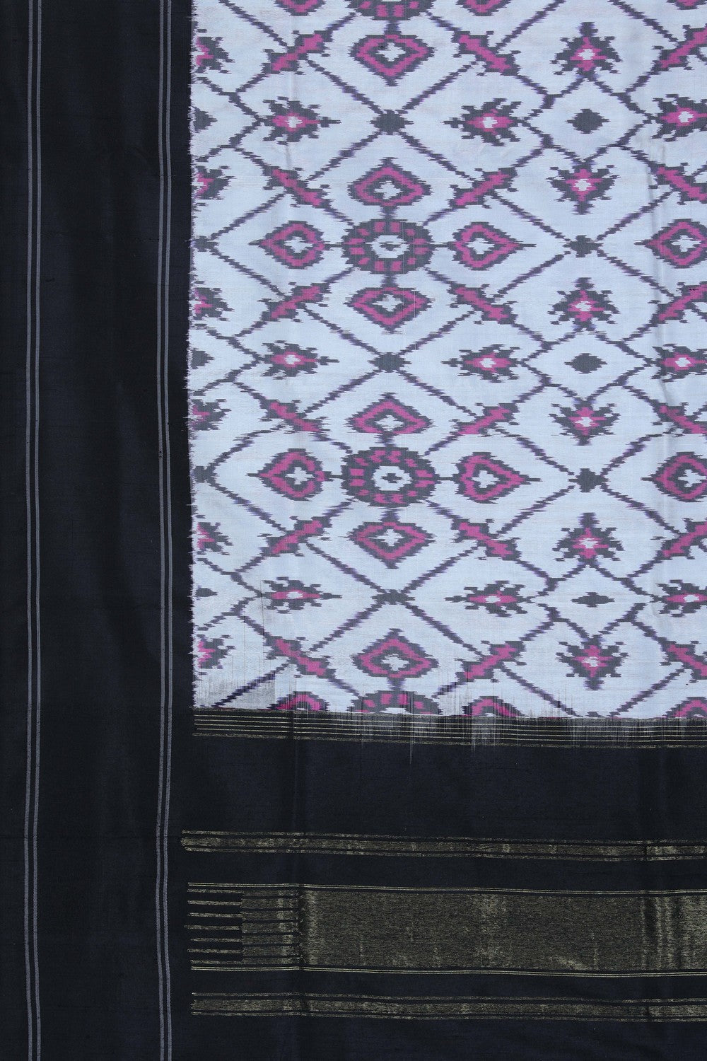 Image of Pochampally Ikat Silk Light-Grey Dupatta