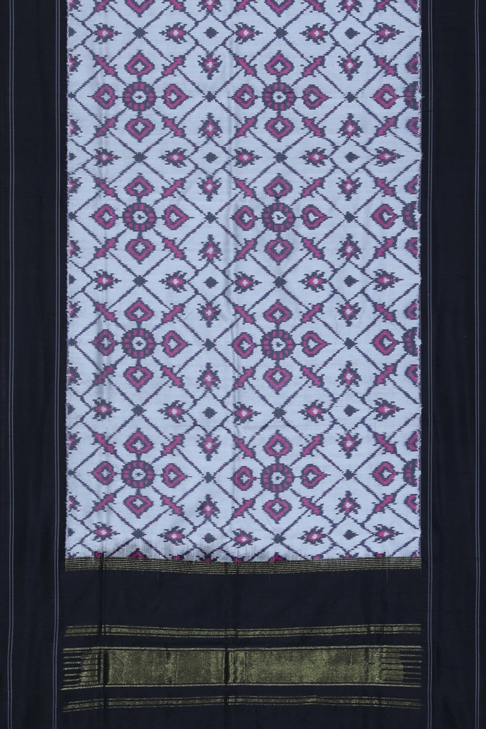 Image of Pochampally Ikat Silk Light-Grey Dupatta