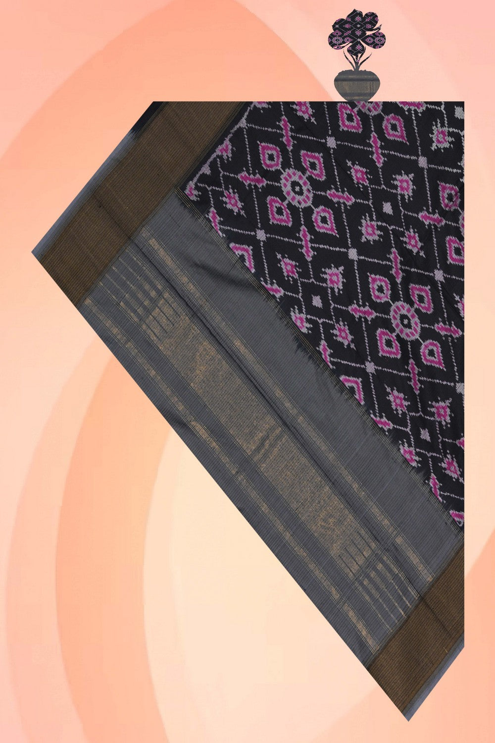 Image of Pochampally Ikat Silk Black Dupatta