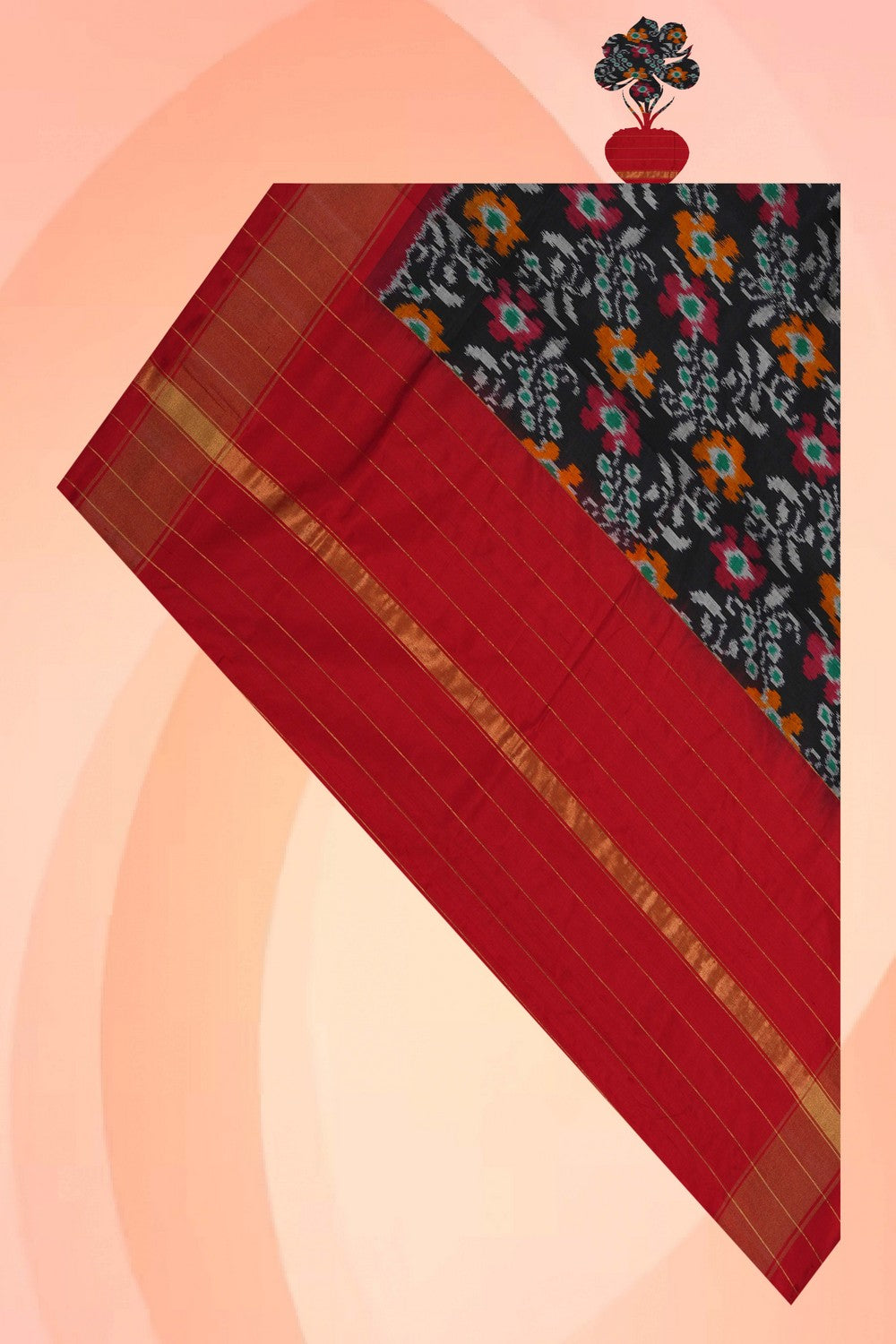 Image of Pochampally Ikat Silk Black Dupatta