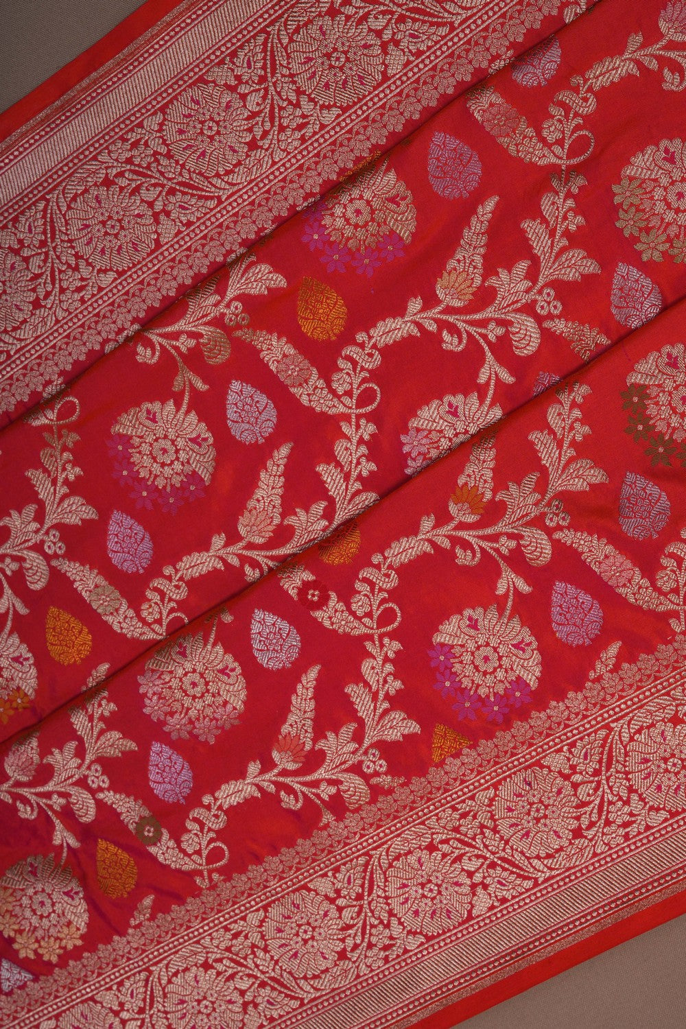 Image of Banarasi Silk Brocade Red Saree