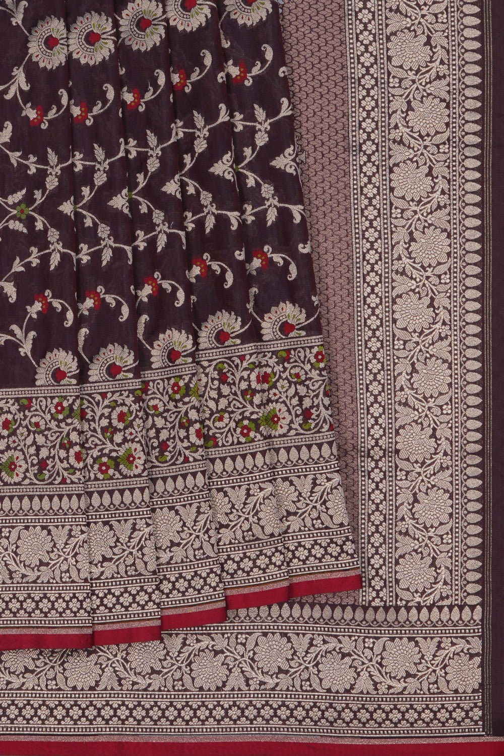 Image of Banarasi Silk Brocade Brown Saree