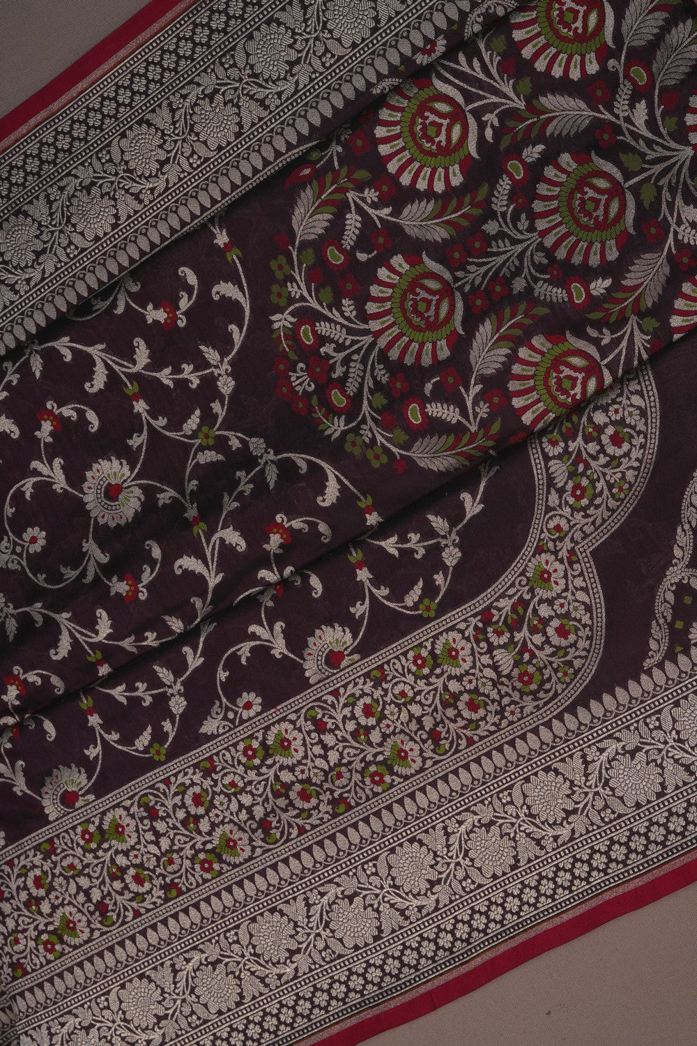 Image of Banarasi Silk Brocade Brown Saree