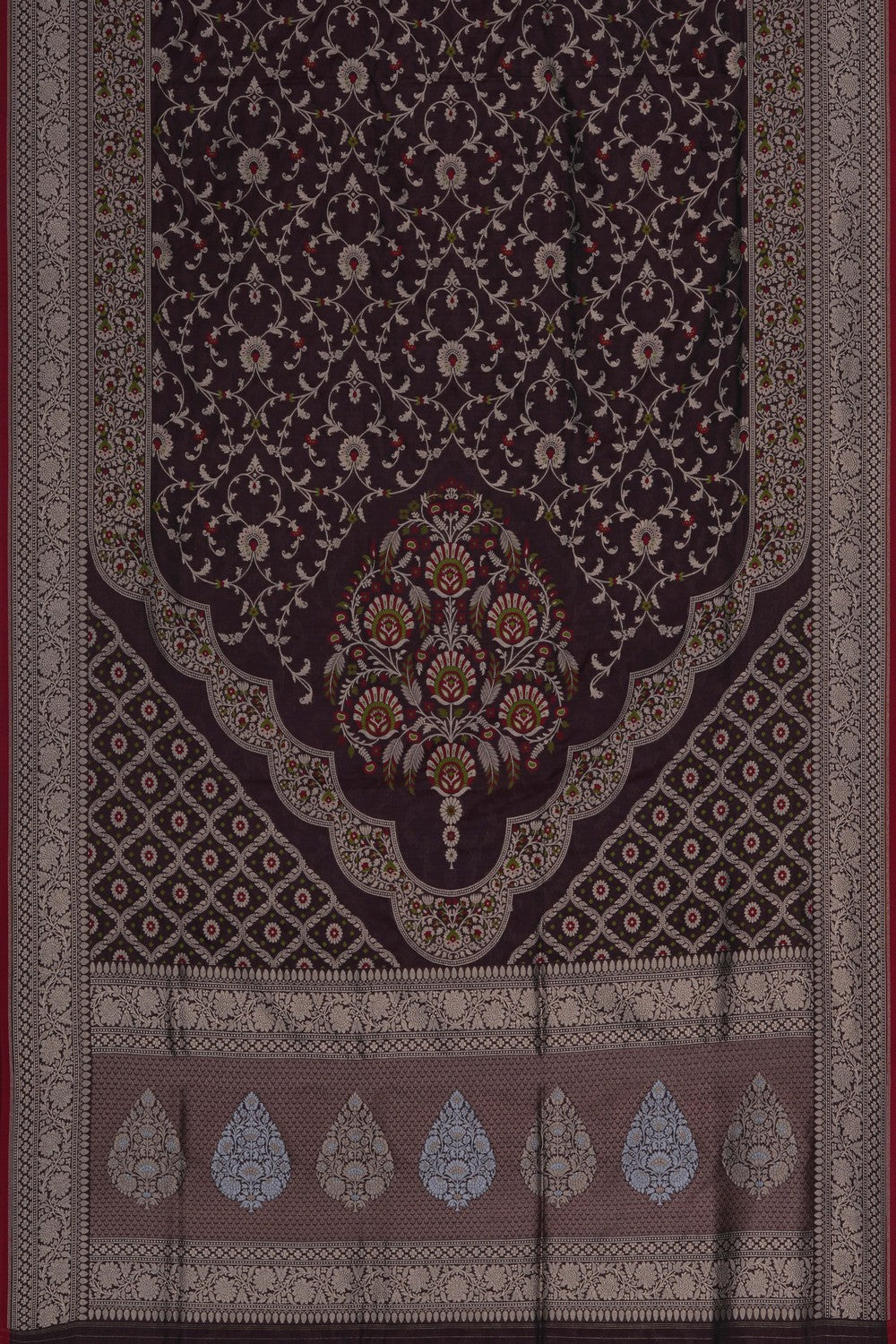 Image of Banarasi Silk Brocade Brown Saree