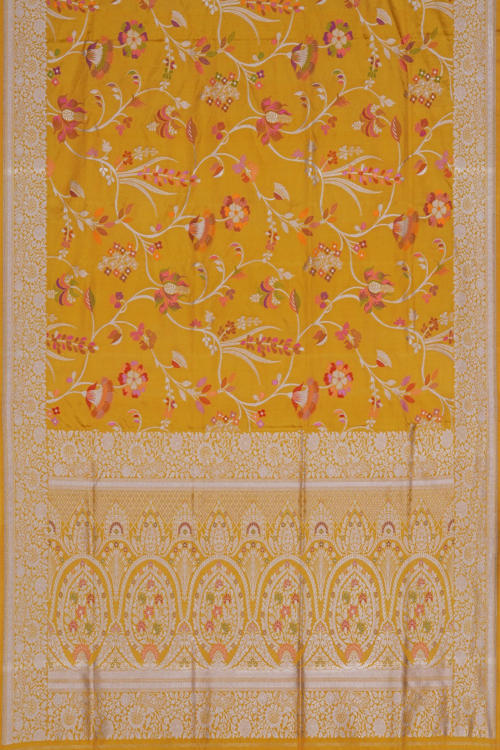 Image of Banarasi Silk Brocade Yellow Saree