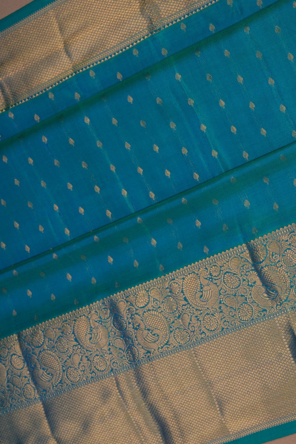 Image of South Silk Teal Blue Saree