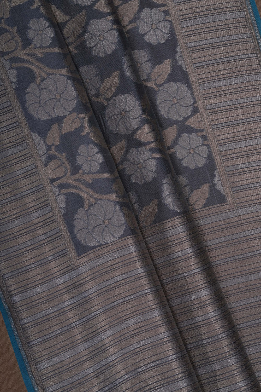 Image of Banarasi Silk Brocade Grey Saree