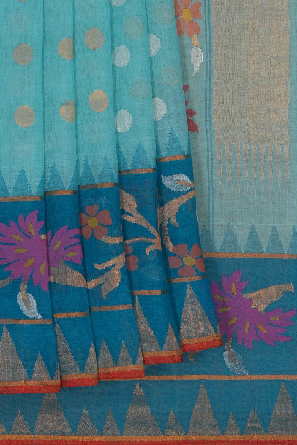 Image of Ponduru Cotton Turquoise-Blue Saree