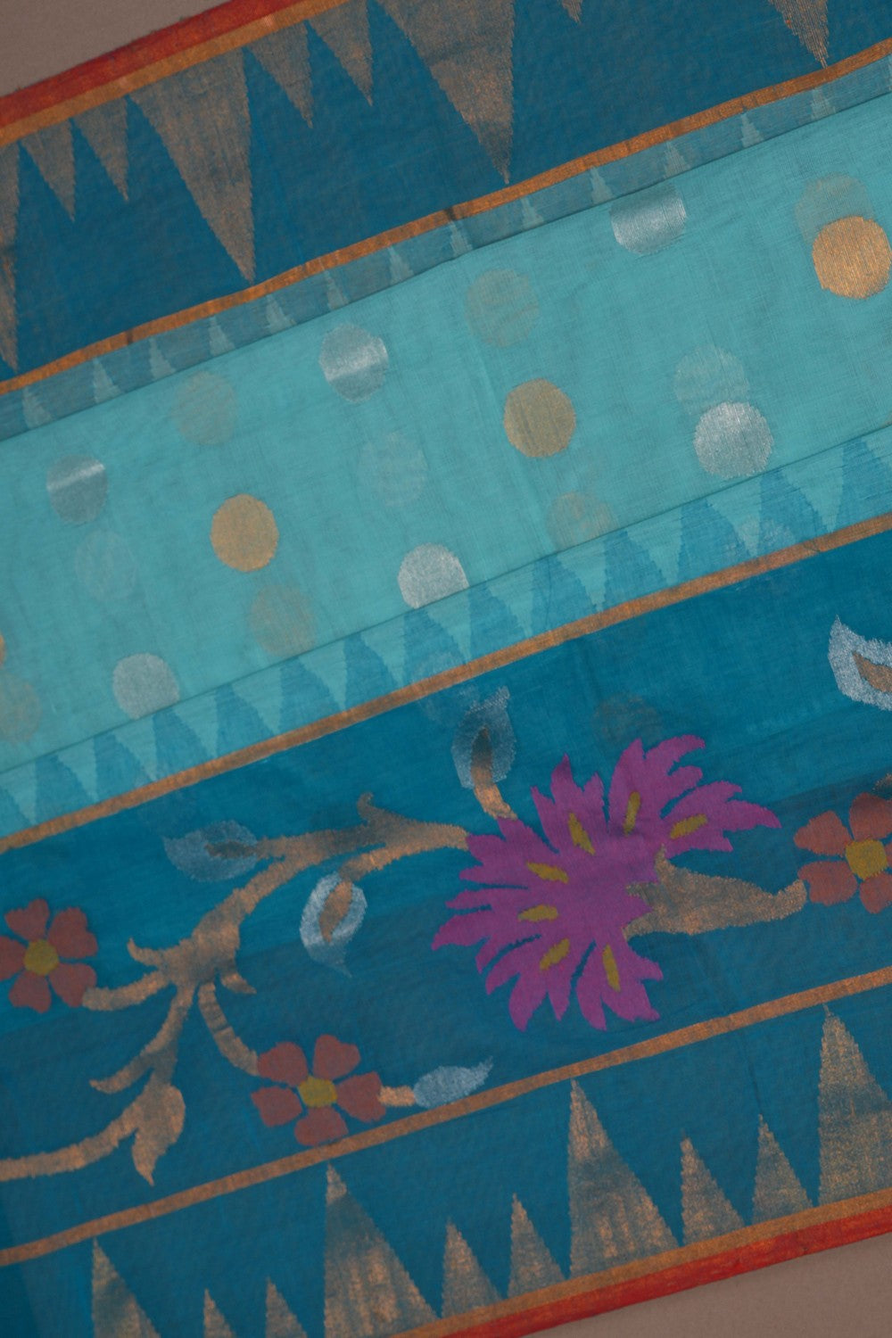 Image of Ponduru Cotton Turquoise-Blue Saree