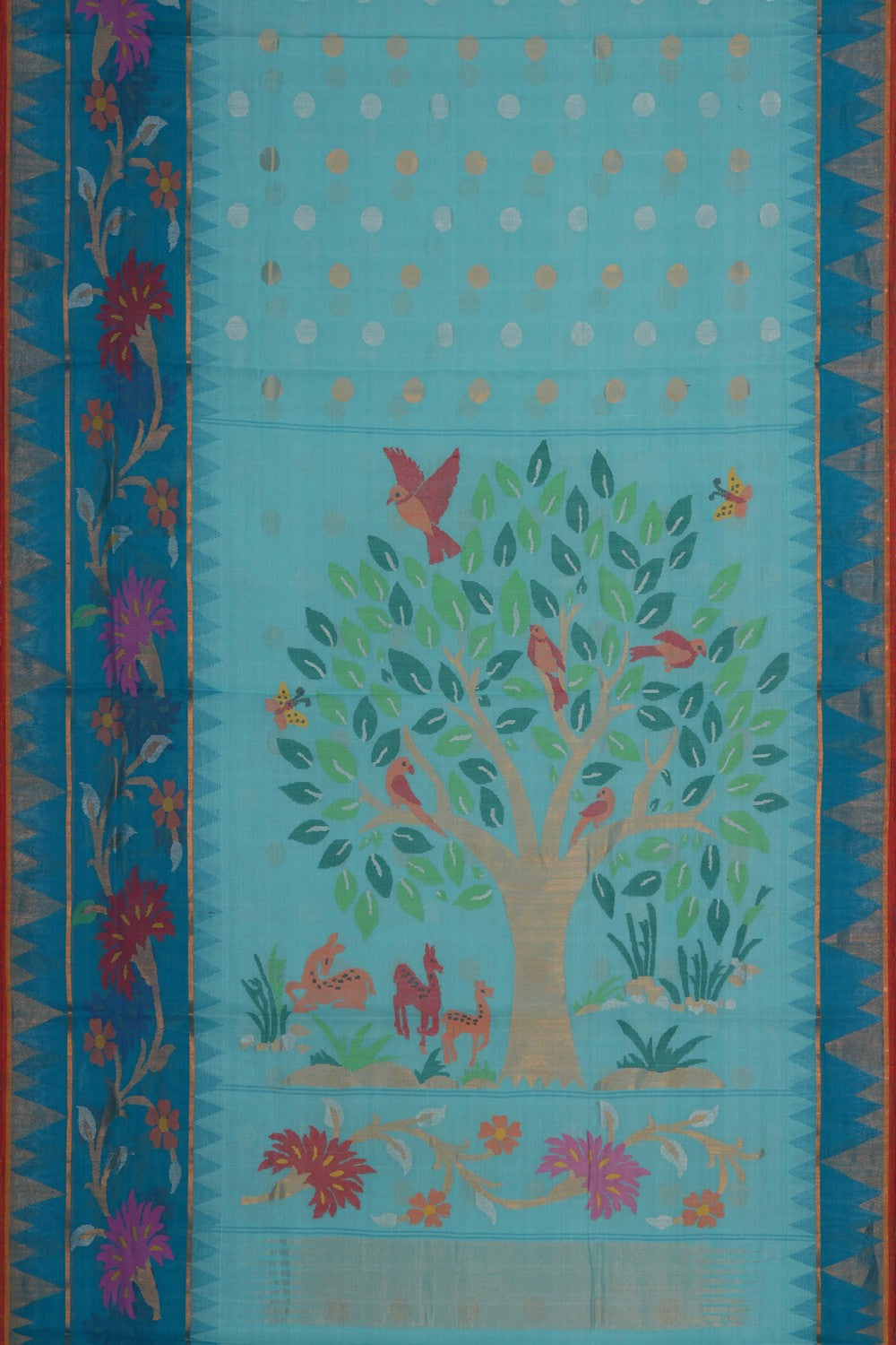 Image of Ponduru Cotton Turquoise-Blue Saree