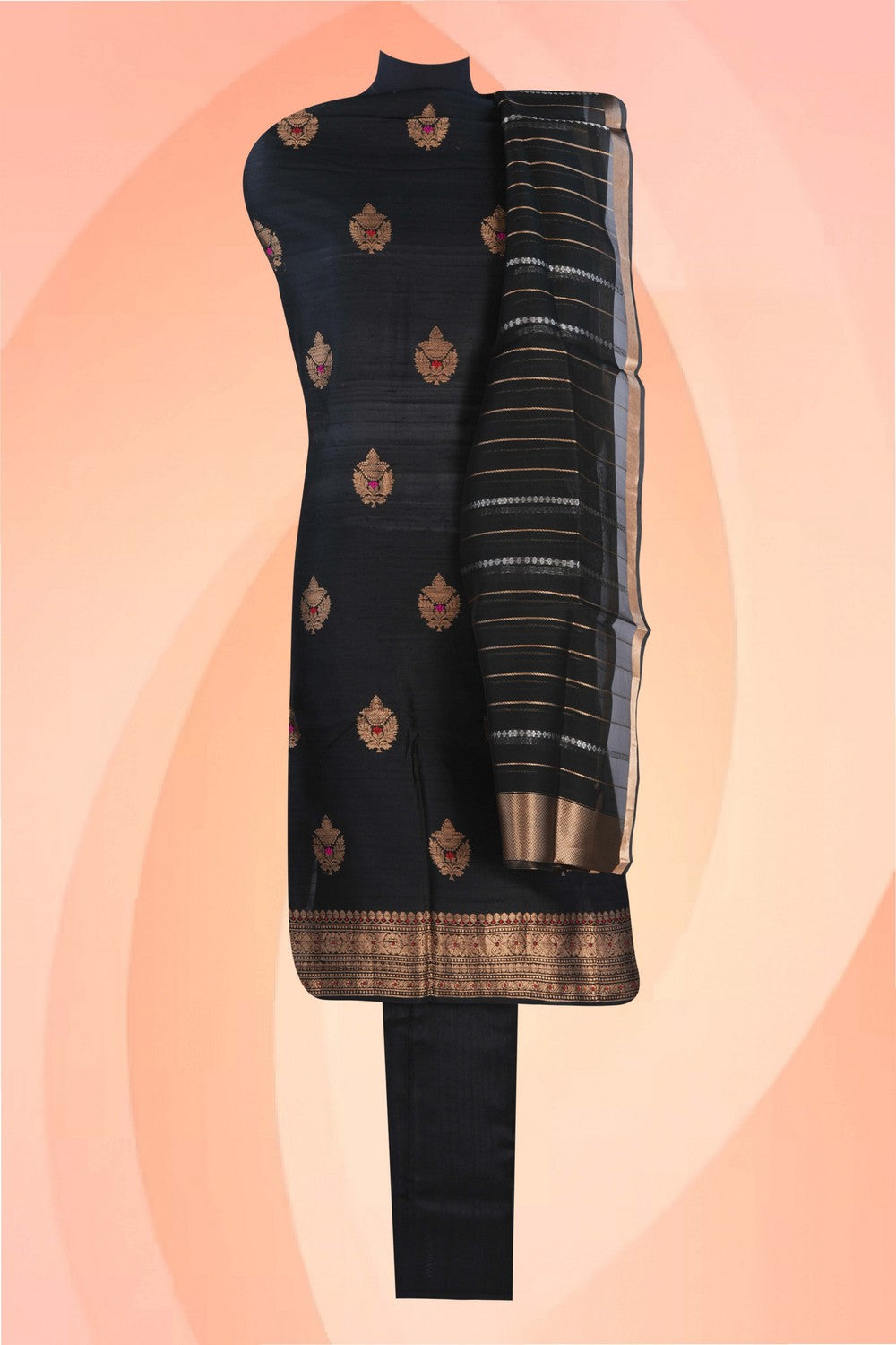 Image of Elegant Banarasi Dupion Silk Suit Material (3 Pcs Set)