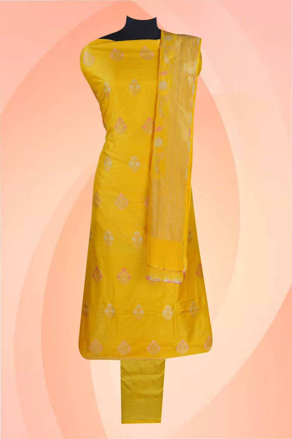 Image of Elegant Banarasi Katan Silk Suit Material (3 Pcs Set)