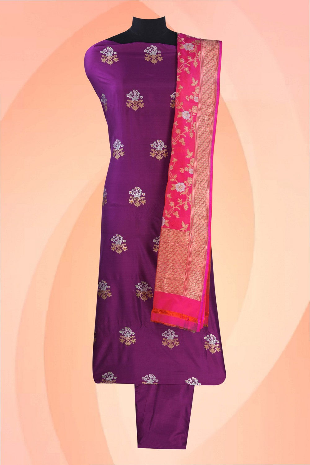 Image of Elegant Banarasi Katan Silk Suit Material (3 Pcs Set)