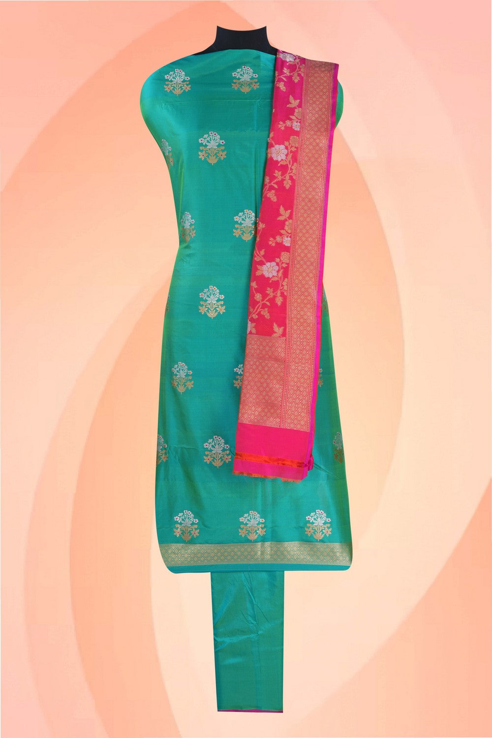 Image of Elegant Banarasi Katan Silk Suit Material (3 Pcs Set)