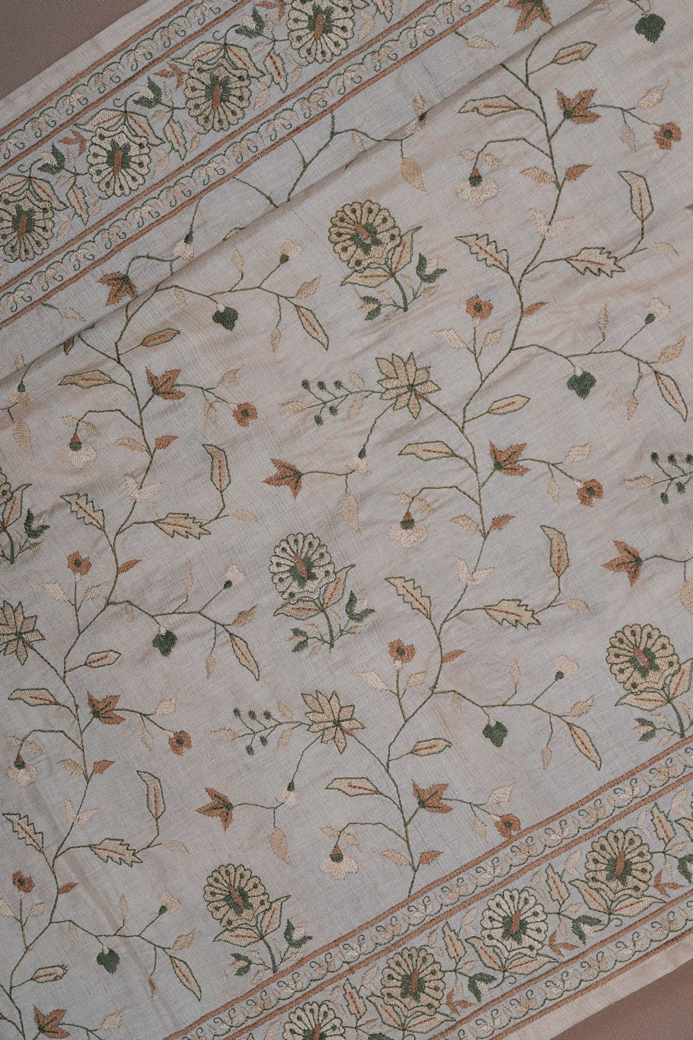 Image of A Floral Embroidery Tussar Silk Saree